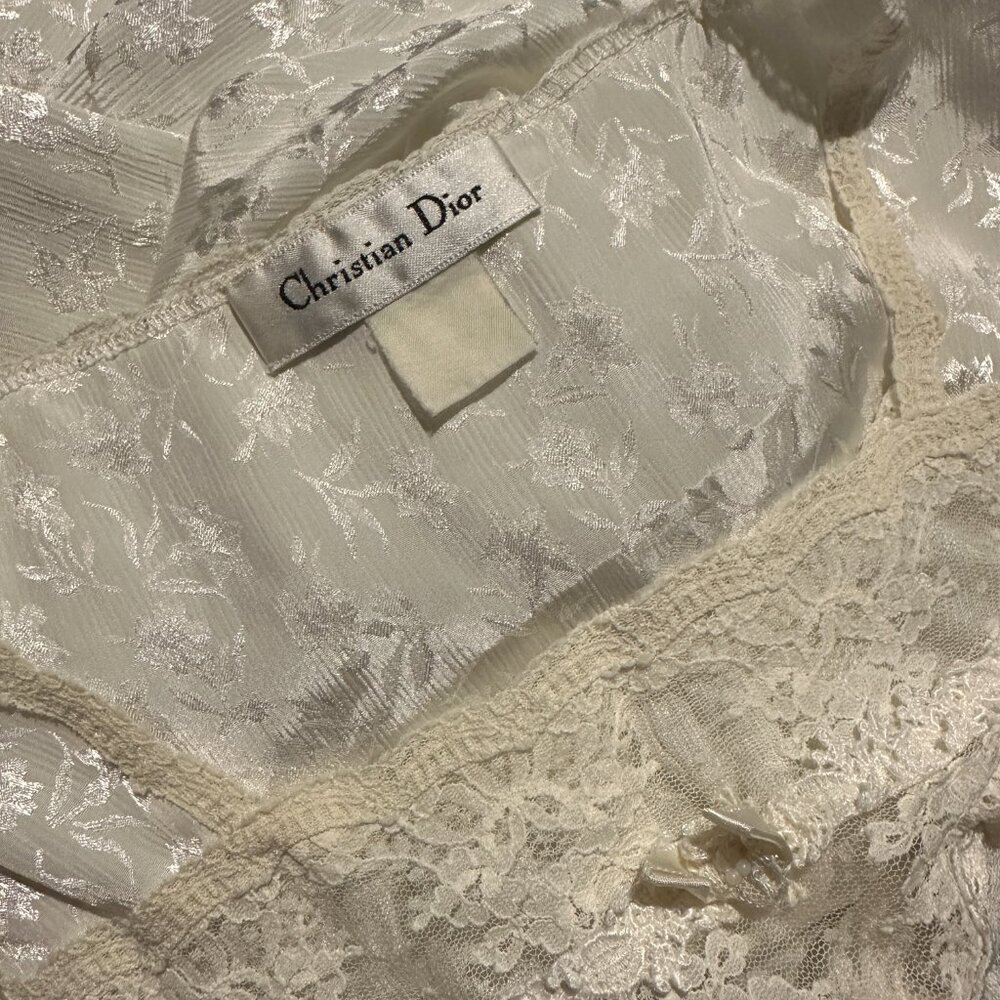 Vtg Christian Dior Square Lace Trim Nightgown Womens Size M Satin Cottagecore - Picture 4 of 5